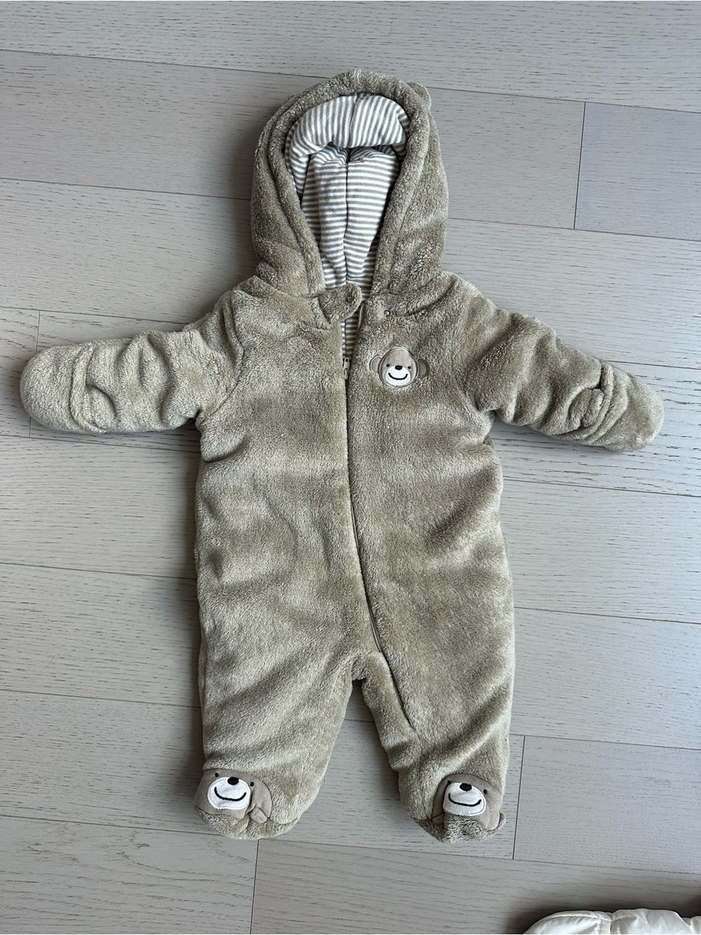 Little Wonders Beige Plush Bear Hooded One-Piece